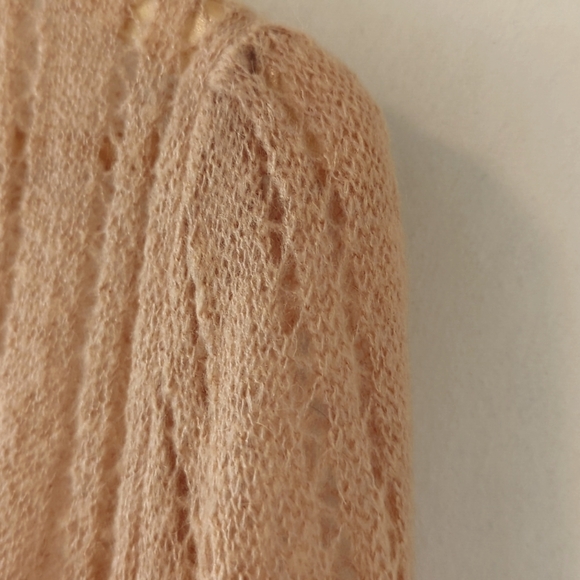 Lillie by James Coviello Blush Satin Tie Pointelle Cardigan Sweater M - Picture 8 of 13